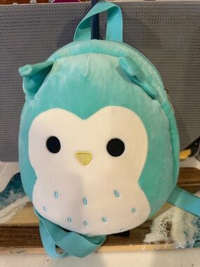 Squishmallows Teal and White Owl Plush Backpack